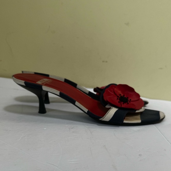 Moschino Vintage Y2K Poppy Floral Striped Kitten Heel Mules Slides Sandals Shoe - Picture 3 of 16